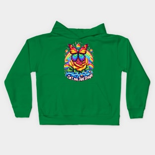 Vibrant Butterfly Perched on Colorful Folds With Inspirational Pride Message Kids Hoodie